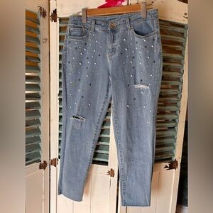 INC International Concepts Size 8 Pearl Embellished Light Wash Jeans